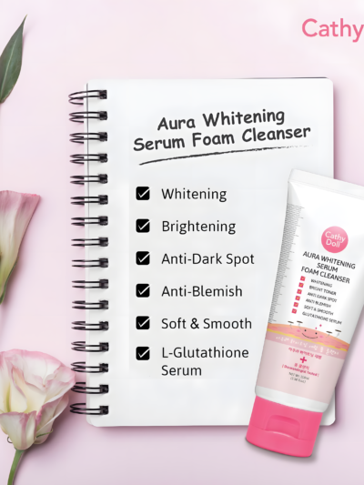 Cathy Doll Aura Whitening Serum Foam Cleanser, Glutathione, Bright Toner, Anti-Dark Spot, Blemish, 100ml